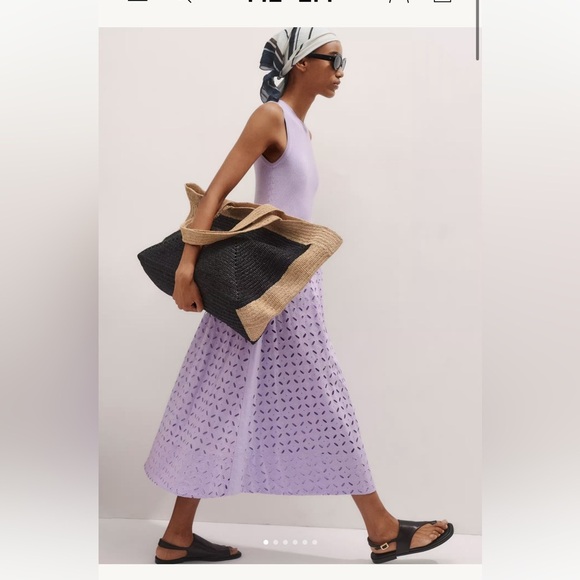 NWT ME+EM Knit Broderie Mixed Media Midi Dress in Powder Lavender Eyelet 8 - Picture 2 of 8